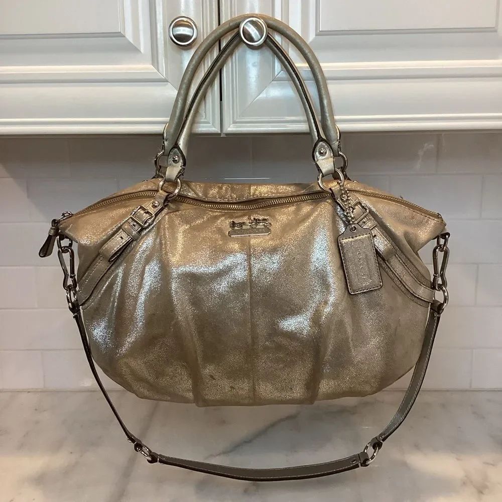 Coach Bag Purse Handbag Leather Madison Sophia Metallic Satchel Shoulder Bag HTF
